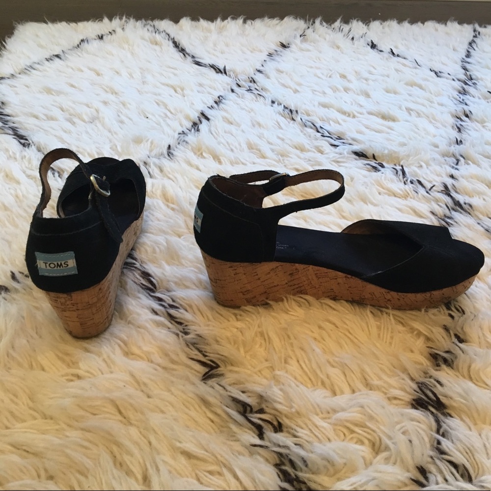 TOMS Black Suede Wedges - Size 11